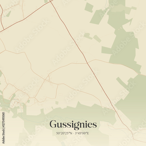 Vintage map of Gussignies, France.