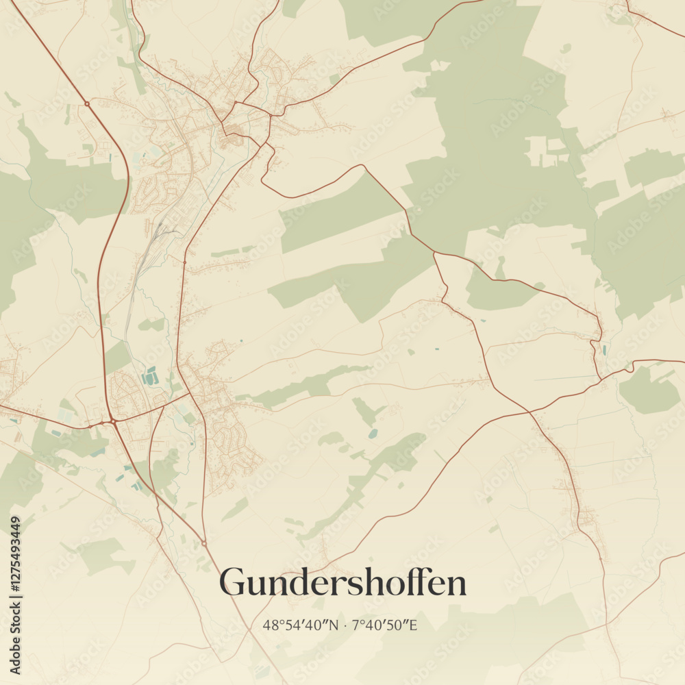 Fototapeta premium Vintage map of Gundershoffen, France.