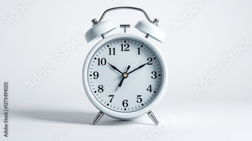 Wallpaper Mural White Alarm Clock 12 O'Clock AI Photo, High-Resolution, Studio Shot, Clean Design, Modern, Minimalist, Time, Precision, Clock, Timepiece, Digital, Wall Clock, Desk Clock, Alarm, Decor, Home,  Torontodigital.ca