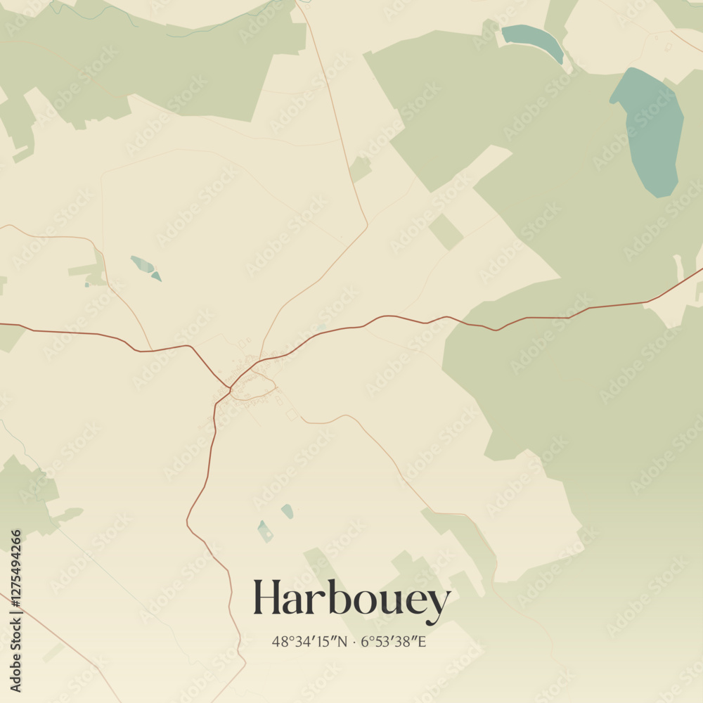 Obraz premium Vintage map of Harbouey, France.