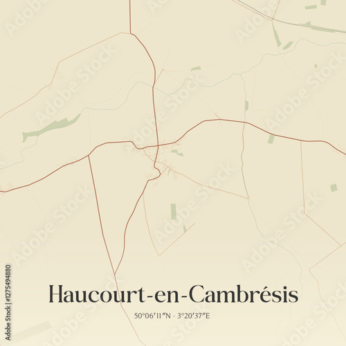 Vintage map of Haucourt-en-Cambrésis, France.