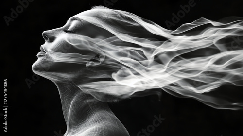 A manipulated photo where a person's breath is visualized as gentle waves