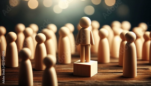 Leadership and Teamwork Concept – Wooden Figures Representing Business Strategy and Management.