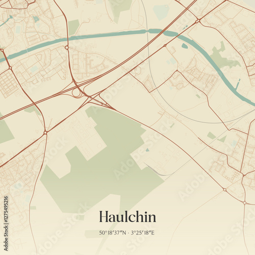 Vintage map of Haulchin, France.