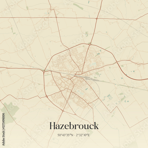 Vintage map of Hazebrouck, France.