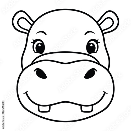 Cute Hippopotamus face line art silhouette vector illustration, white background.