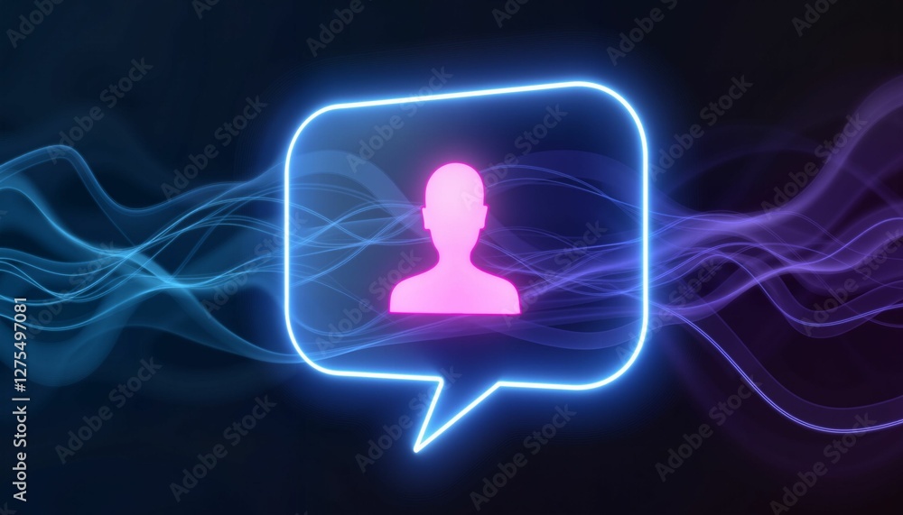 Glowing chatbot speech bubble with digital assistant icon, modern technology Glowing chatbot speech bubble with digital assistant icon, modern technology