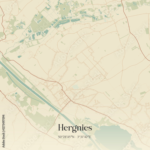 Vintage map of Hergnies, France.