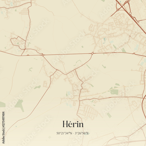 Vintage map of Hérin, France.