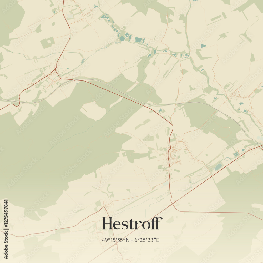 Obraz premium Vintage map of Hestroff, France.