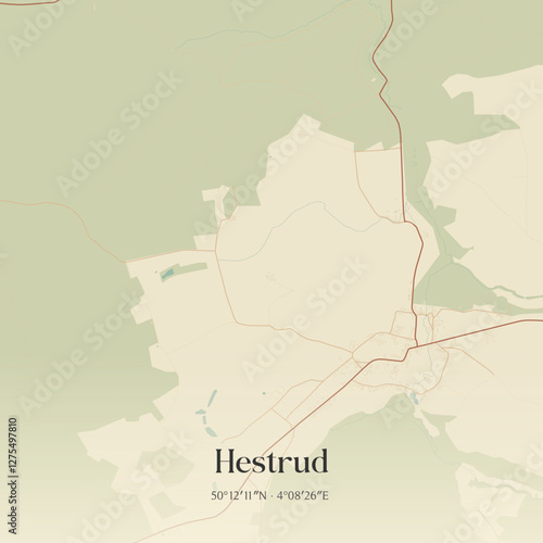 Vintage map of Hestrud, France.