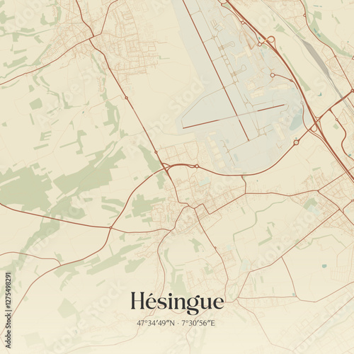 Vintage map of Hésingue, France.