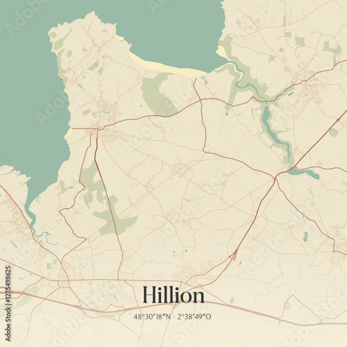 Vintage map of Hillion, France.