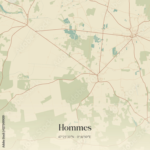 Vintage map of Hommes, France.