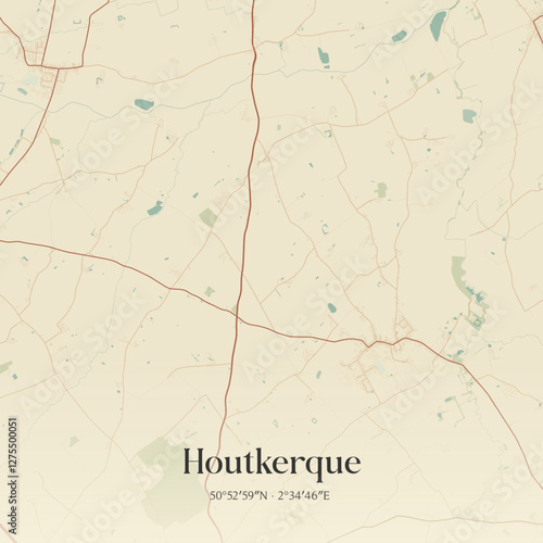 Vintage map of Houtkerque, France.