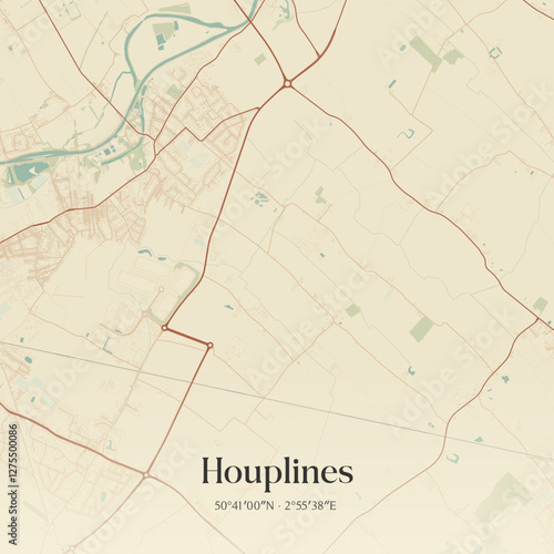 Vintage map of Houplines, France.