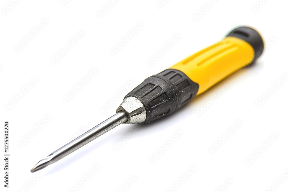 Precision Engineering: Close-up of a Tiny, Vibrant Yellow and Black Screwdriver, Ideal for Detailed Work, Miniature Tool, Repair, Gadget, Electronics, DIY, Crafts, Mechanics, Maintenance, Small Parts Precision Engineering: Close-up of a Tiny, Vibrant Yellow and Black Screwdriver, Ideal for Detailed Work, Miniature Tool, Repair, Gadget, Electronics, DIY, Crafts, Mechanics, Maintenance, Small Parts