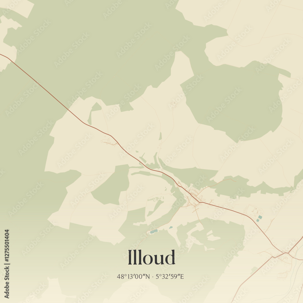 Obraz premium Vintage map of Illoud, France.
