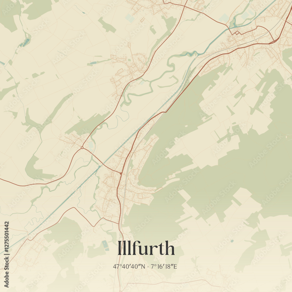Obraz premium Vintage map of Illfurth, France.