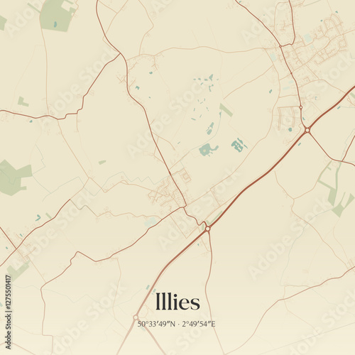 Vintage map of Illies, France.
