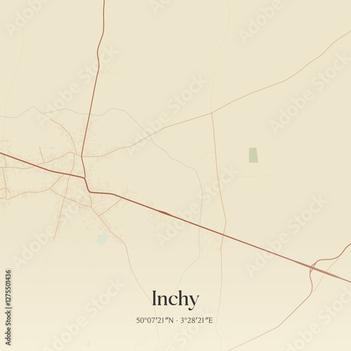 Vintage map of Inchy, France.
