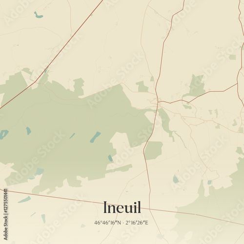 Vintage map of Ineuil, France.