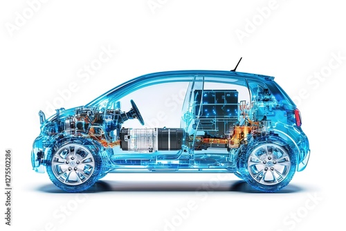 Revealing the Heart of Innovation: A Close-Up View of an Electric Car's Open Battery Pack, Showcasing the Technological Marvel Within. Clean Energy, Sustainable Transportation, Future of Mobility,    