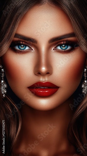 Wallpaper Mural Close Up Portrait Of Woman With Blue Eyes Red Lips And Shimmering Gold Makeup Torontodigital.ca