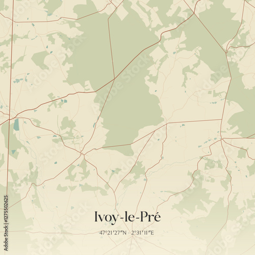 Vintage map of Ivoy-le-Pré, France.