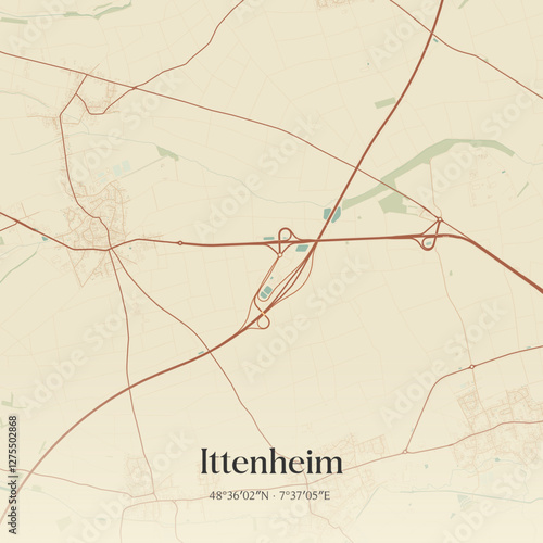Vintage map of Ittenheim, France.