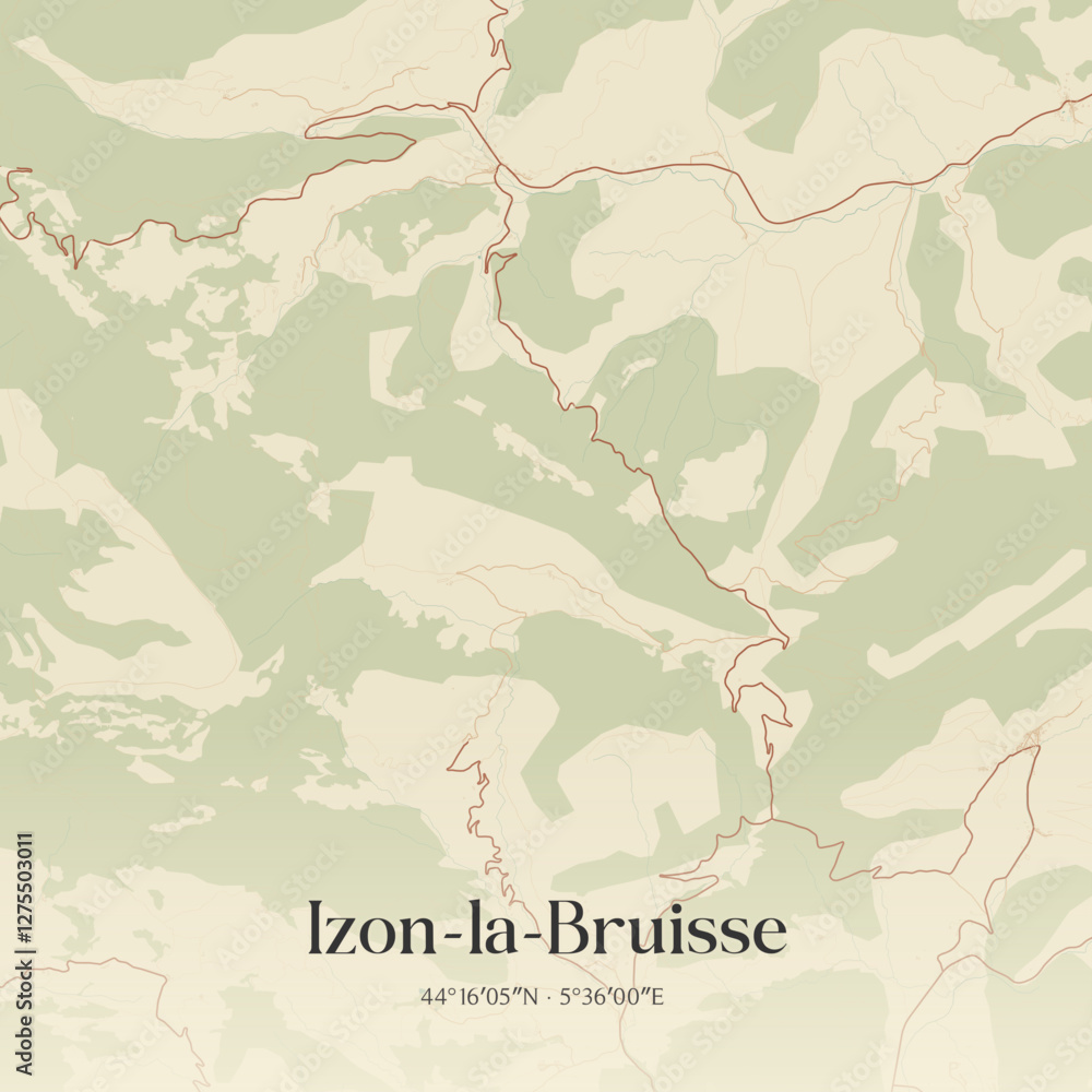 Fototapeta premium Vintage map of Izon-la-Bruisse, France.