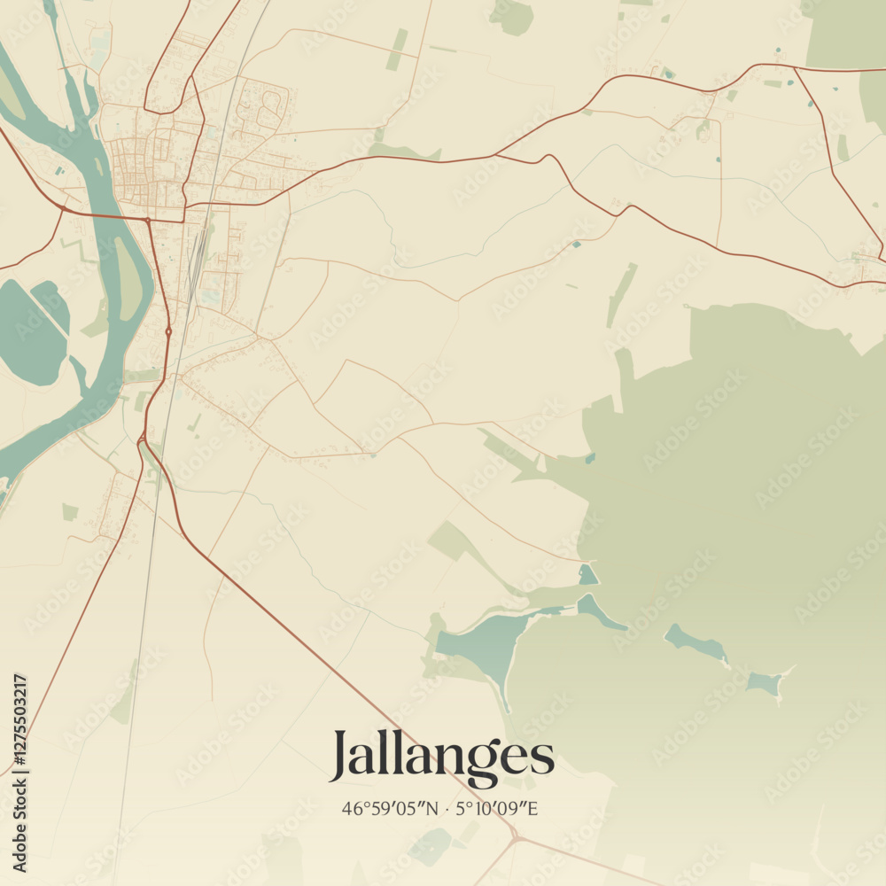 Obraz premium Vintage map of Jallanges, France.