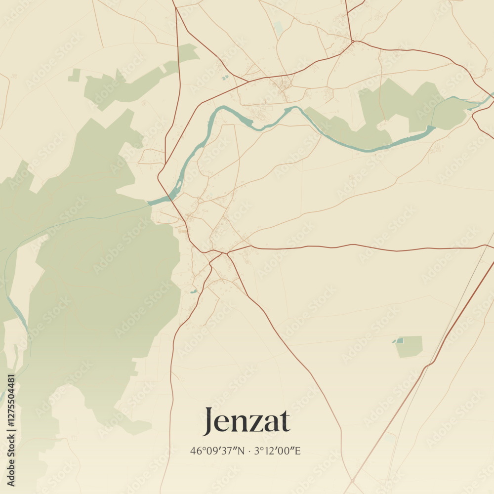 Obraz premium Vintage map of Jenzat, France.
