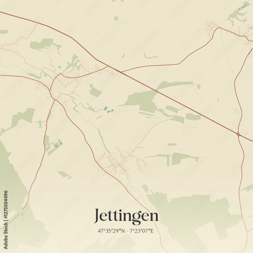 Fototapeta premium Vintage map of Jettingen, France.