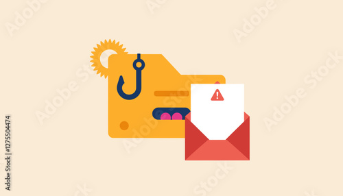 Suspicious email icon with hook symbol in minimalist design, phishing warning, Vector icon