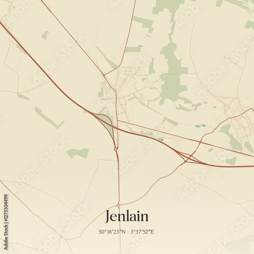 Vintage map of Jenlain, France.