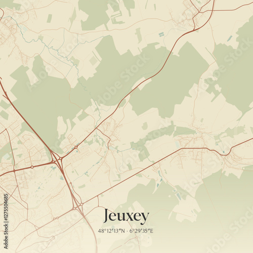 Vintage map of Jeuxey, France.