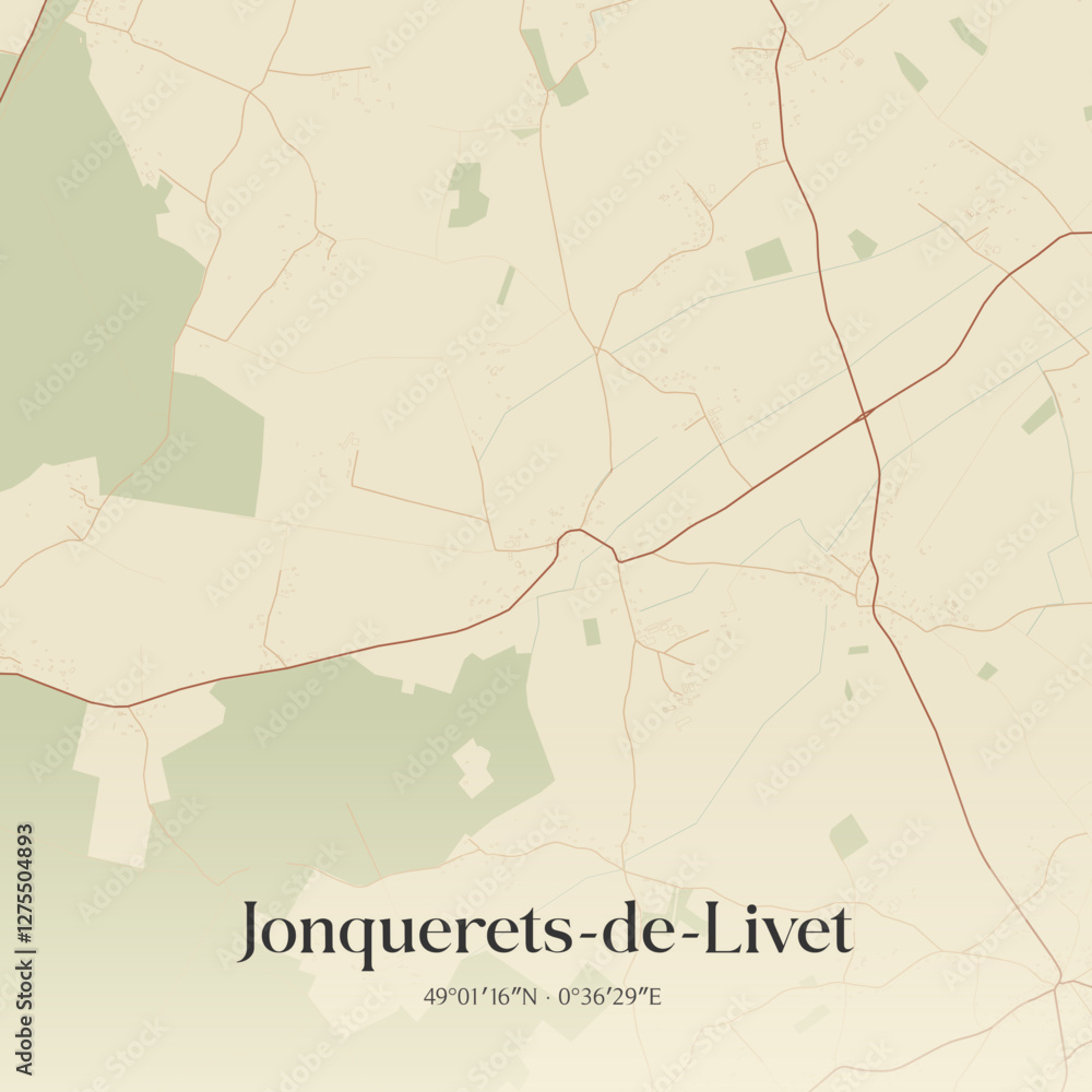 Fototapeta premium Vintage map of Jonquerets-de-Livet, France.