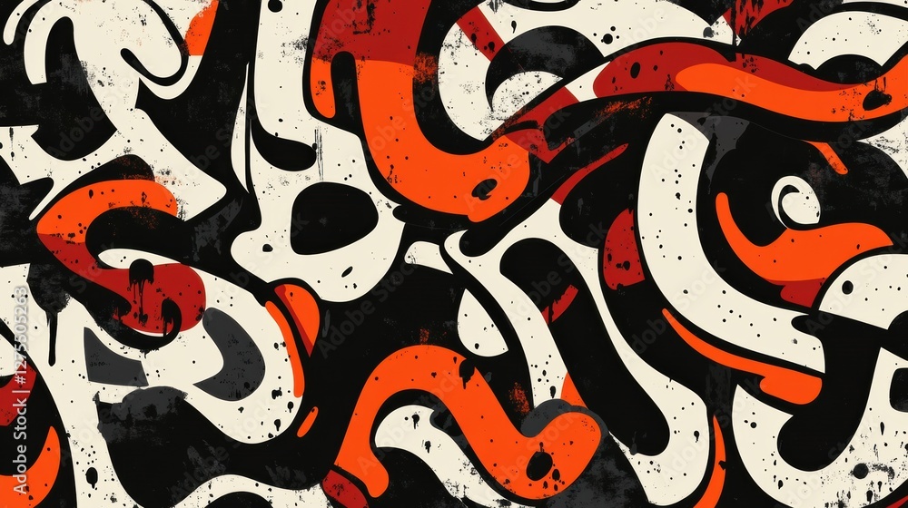 Abstract Colorful Snake Pattern with Bold Swirls and Curves Abstract Colorful Snake Pattern with Bold Swirls and Curves