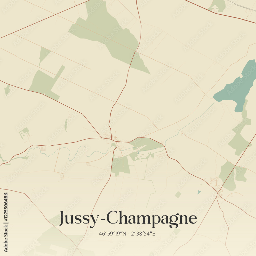 Fototapeta premium Vintage map of Jussy-Champagne, France.