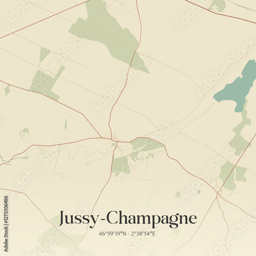Vintage map of Jussy-Champagne, France.