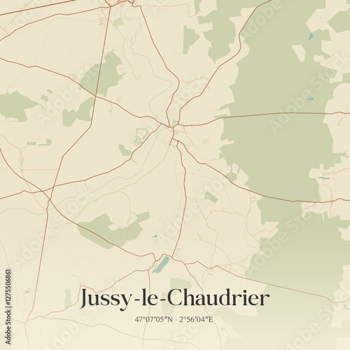Vintage map of Jussy-le-Chaudrier, France.