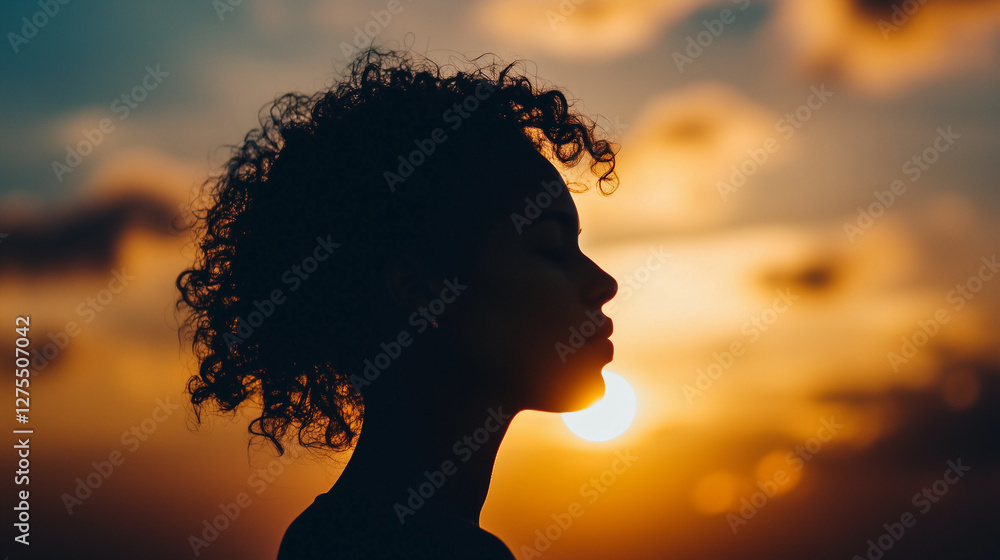 A stark image of a person's silhouette against a sunset, emphasizing peace A stark image of a person's silhouette against a sunset, emphasizing peace