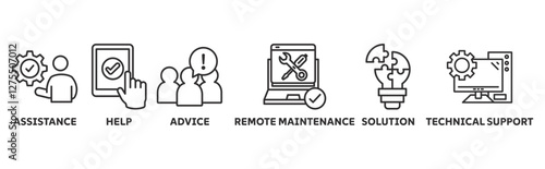 IT Expert icon SET vector illustration concept with icon of assitance, help ,advice, remote maintenance, solutions, technical support 