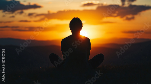 A stark image of a person's silhouette against a sunset, emphasizing peace