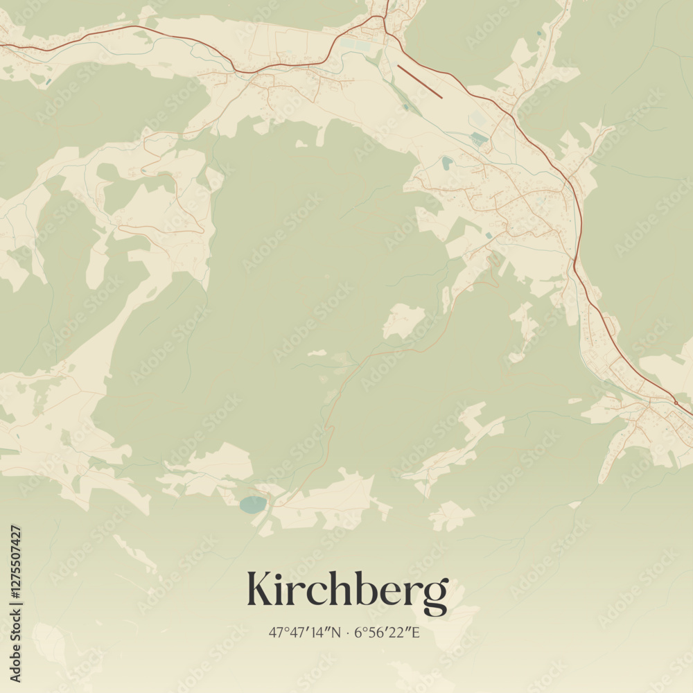 Obraz premium Vintage map of Kirchberg, France.