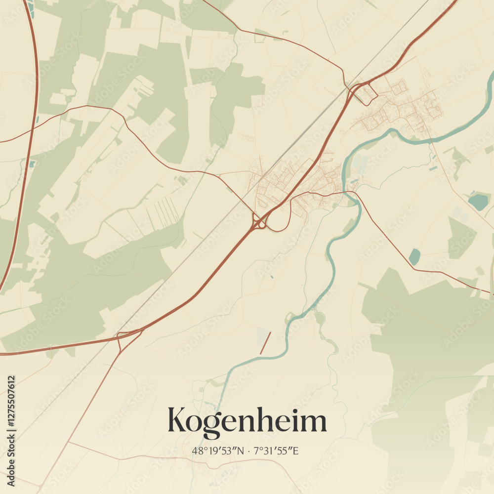 Obraz premium Vintage map of Kogenheim, France.