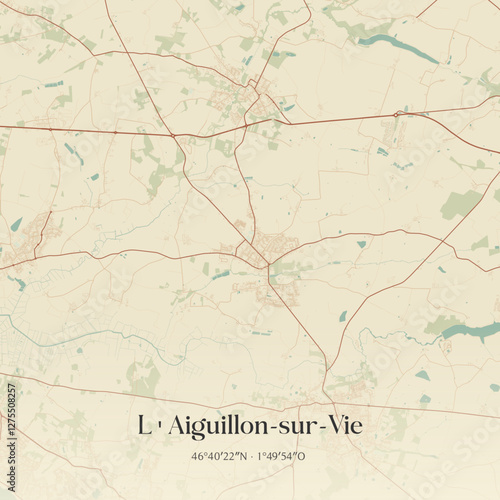 Vintage map of L'Aiguillon-sur-Vie, France.