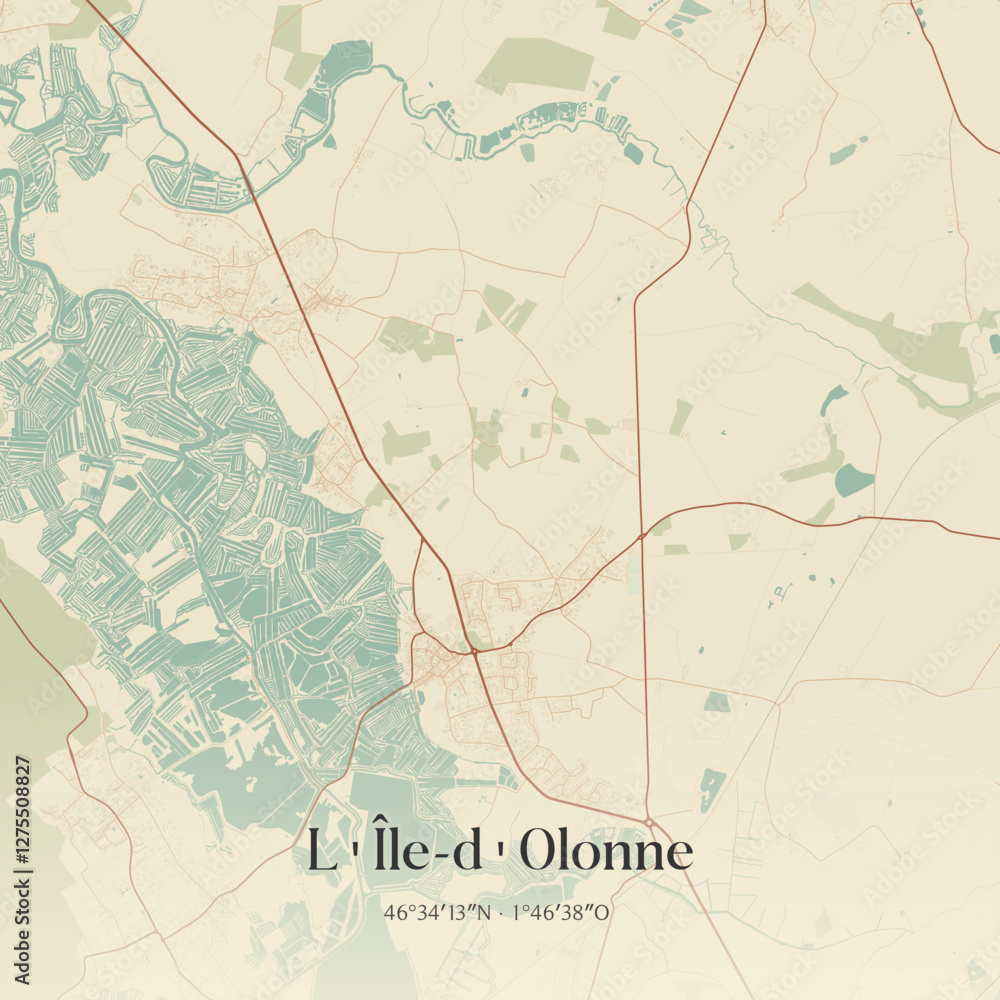 Obraz premium Vintage map of L'Île-d'Olonne, France.