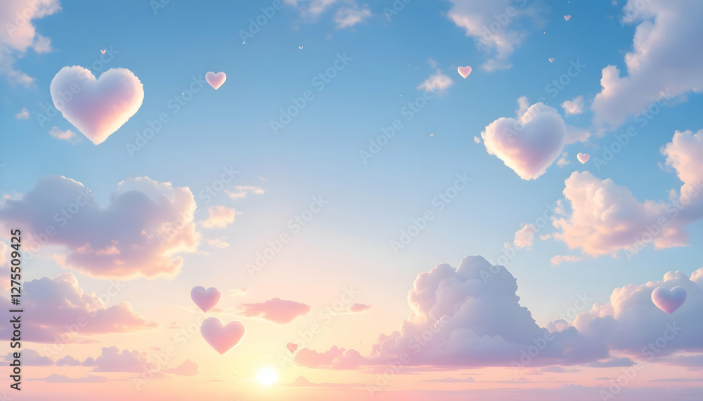 Fototapeta premium Heart Clouds Sunset Sky Romantic Love Background Image